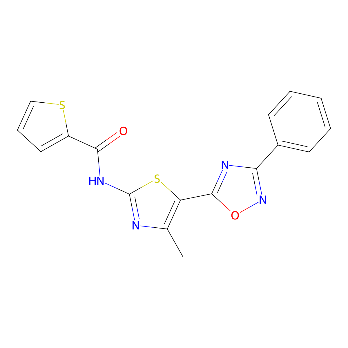 N-[(2Z)-4-methyl-5-(3-phenyl-1,2,4-oxadiazol-5-yl)-1,3-thiazol-2(3H)-ylidene]thiophene-2-carboxamide molecular structure, CAS 1144427-96-2