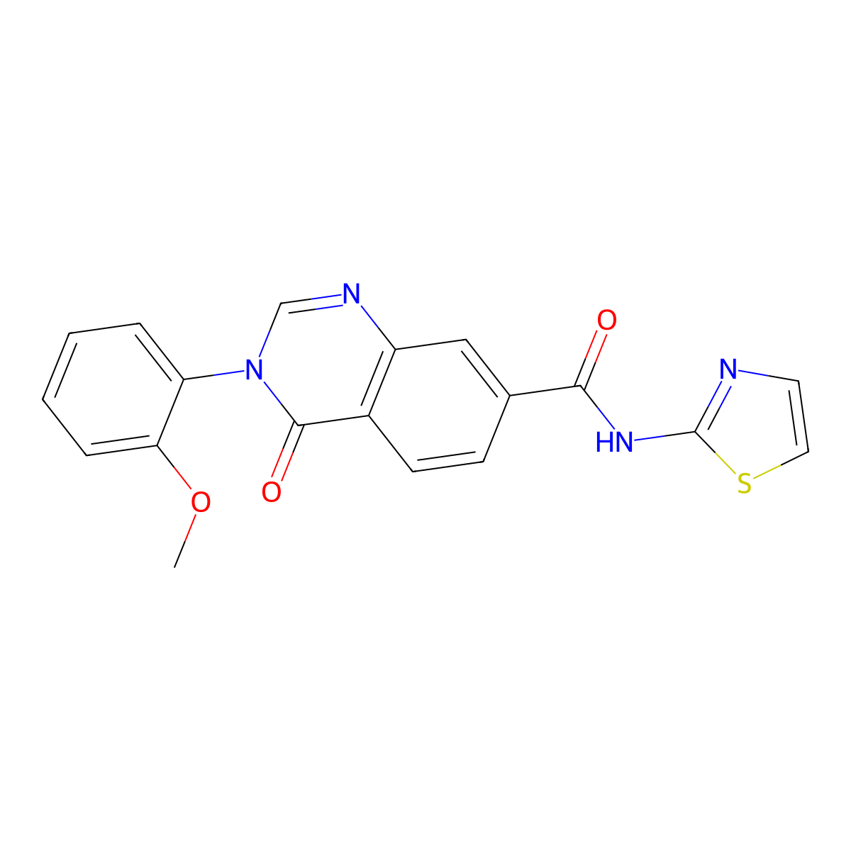 3-(2-methoxyphenyl)-4-oxo-N-(1,3-thiazol-2-yl)-3,4-dihydroquinazoline-7-carboxamide molecular structure, CAS 1144428-26-1