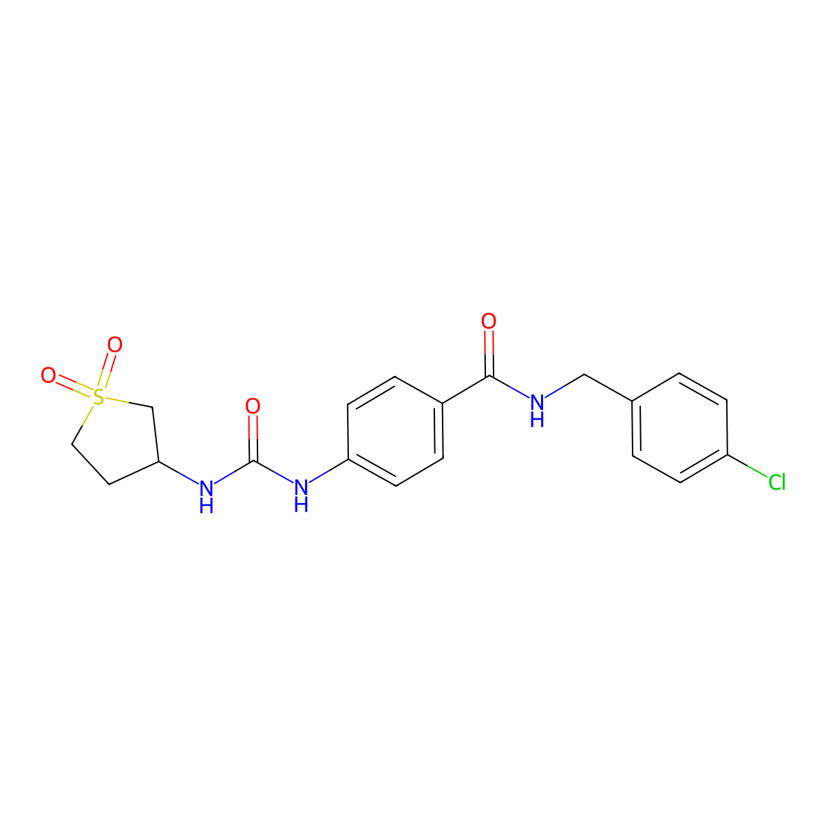 N-(4-chlorobenzyl)-4-{[(1,1-dioxidotetrahydrothiophen-3-yl)carbamoyl]amino}benzamide molecular structure, CAS 1144428-31-8