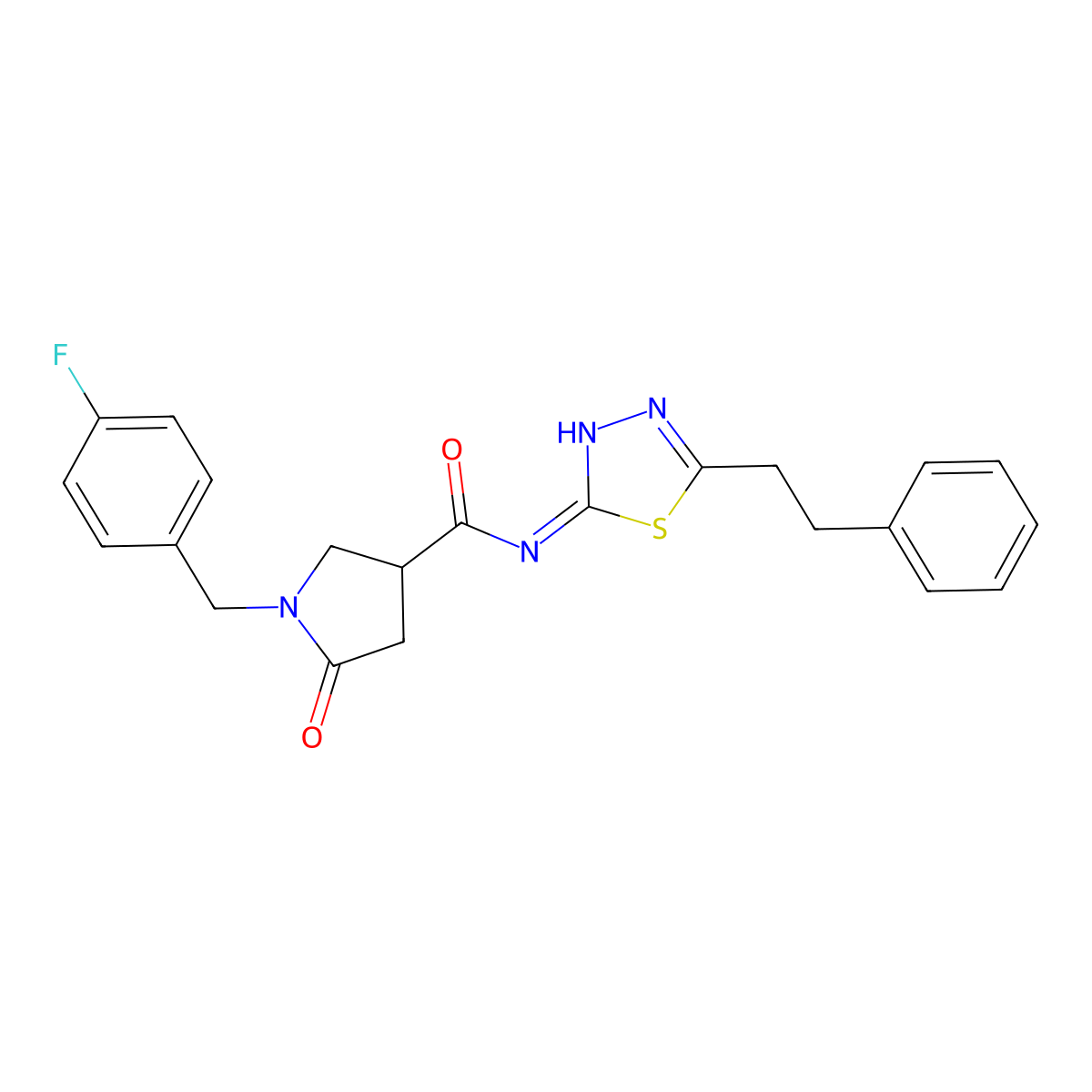 1-(4-fluorobenzyl)-5-oxo-N-[(2E)-5-(2-phenylethyl)-1,3,4-thiadiazol-2(3H)-ylidene]pyrrolidine-3-carboxamide molecular structure, CAS 1144428-38-5