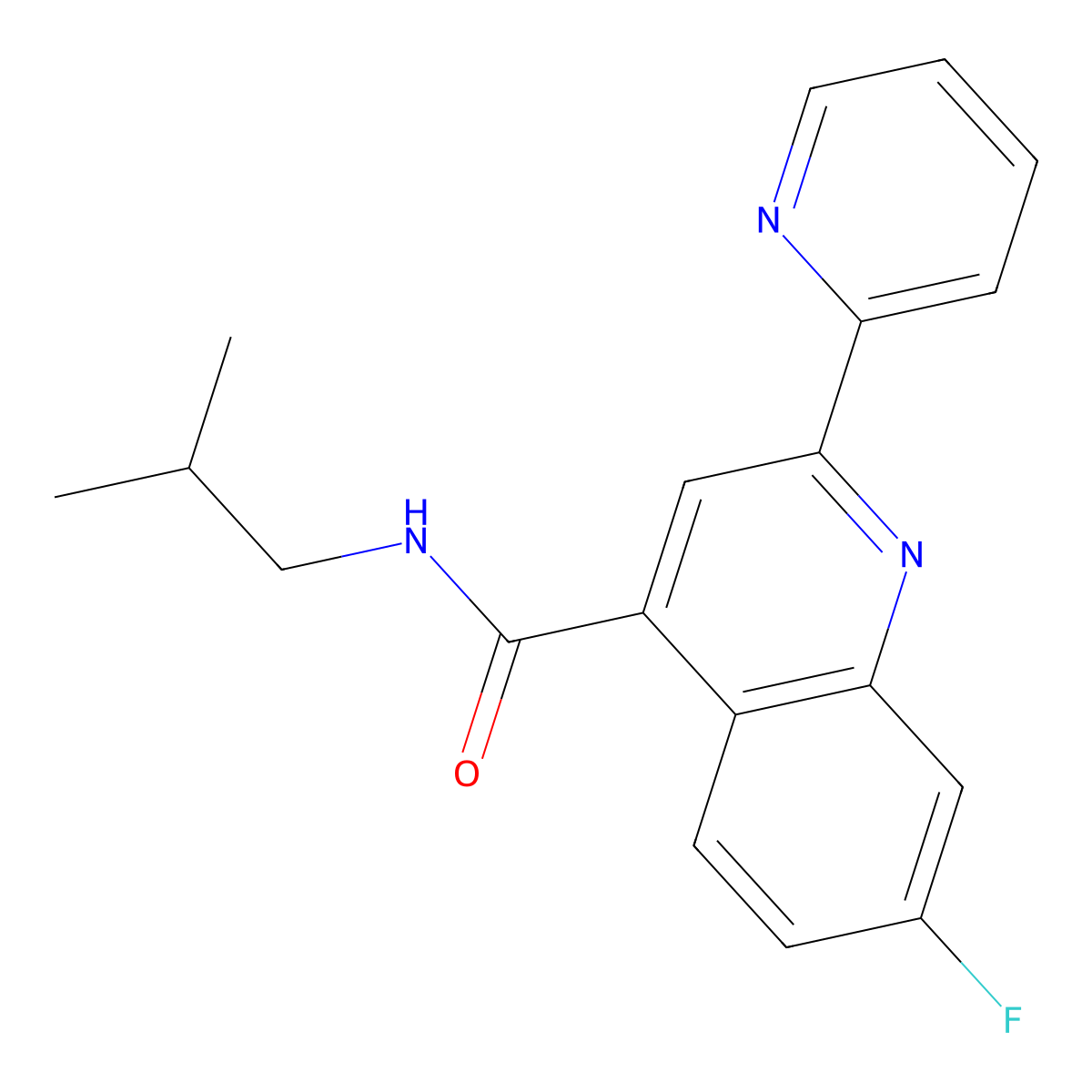 7-fluoro-N-(2-methylpropyl)-2-(pyridin-2-yl)quinoline-4-carboxamide molecular structure, CAS 1144428-41-0