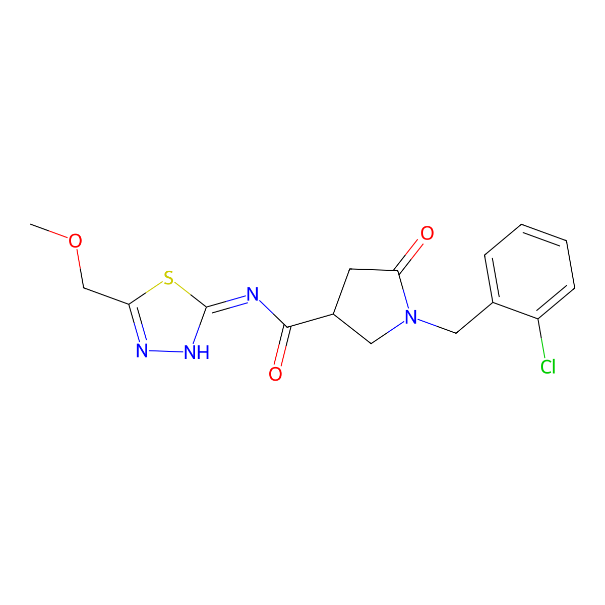 1-(2-chlorobenzyl)-N-[(2E)-5-(methoxymethyl)-1,3,4-thiadiazol-2(3H)-ylidene]-5-oxopyrrolidine-3-carboxamide molecular structure, CAS 1144428-80-7