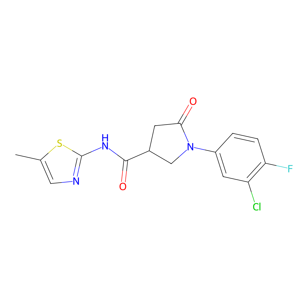 1-(3-chloro-4-fluorophenyl)-N-(5-methyl-1,3-thiazol-2-yl)-5-oxopyrrolidine-3-carboxamide molecular structure, CAS 1144428-83-0
