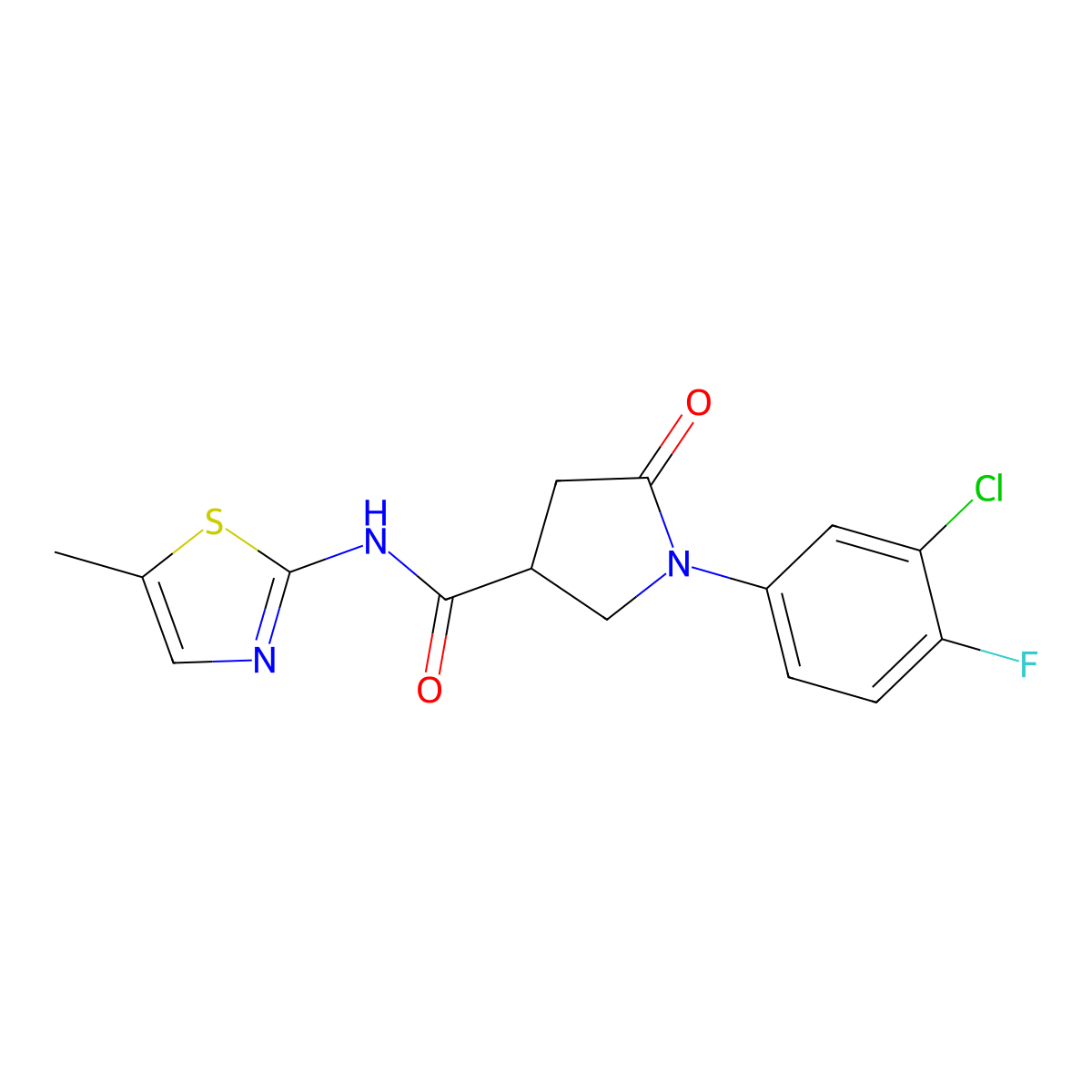 1-(3-chloro-4-fluorophenyl)-N-(5-methyl-1,3-thiazol-2-yl)-5-oxopyrrolidine-3-carboxamide molecular structure, CAS 1144428-83-0