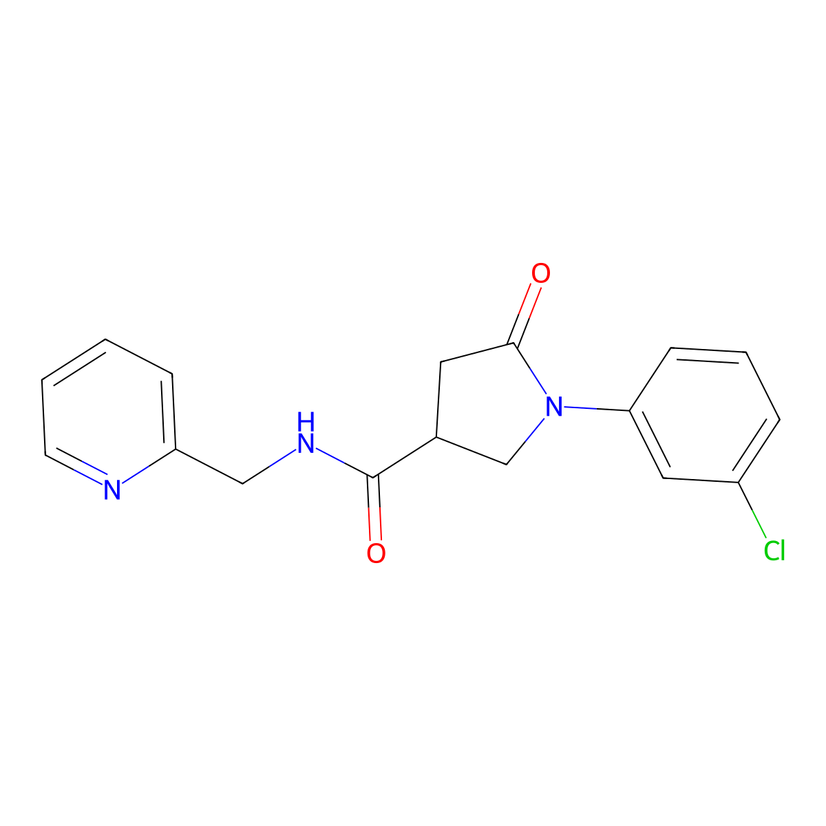 1-(3-chlorophenyl)-5-oxo-N-(pyridin-2-ylmethyl)pyrrolidine-3-carboxamide molecular structure, CAS 1144428-90-9