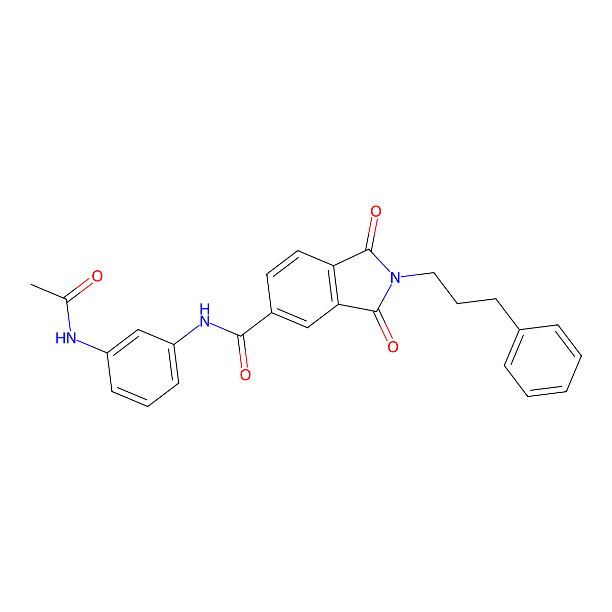 N-[3-(acetylamino)phenyl]-1,3-dioxo-2-(3-phenylpropyl)-2,3-dihydro-1H-isoindole-5-carboxamide molecular structure, CAS 1144429-05-9