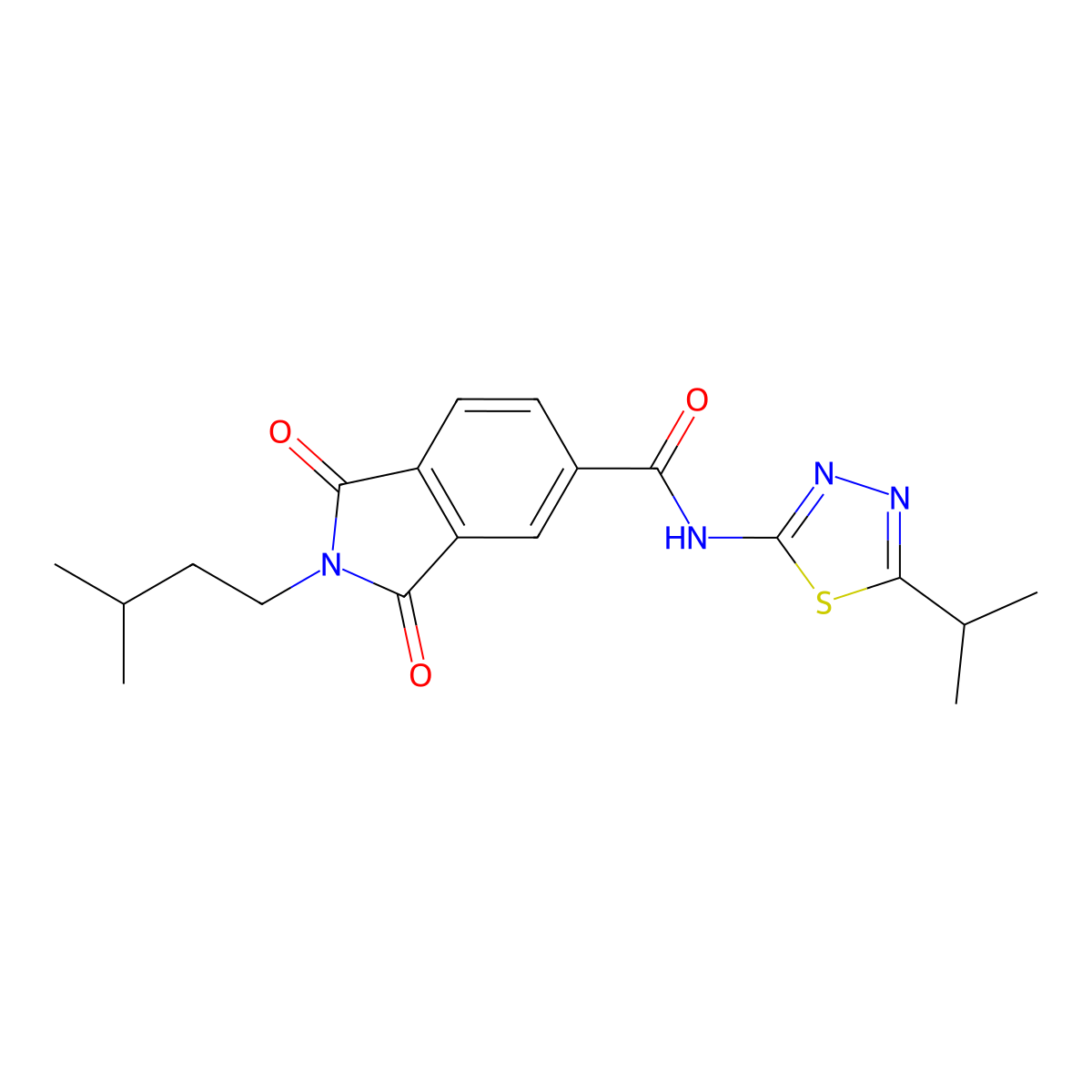 2-(3-methylbutyl)-1,3-dioxo-N-[(2E)-5-(propan-2-yl)-1,3,4-thiadiazol-2(3H)-ylidene]-2,3-dihydro-1H-isoindole-5-carboxamide molecular structure, CAS 1144429-10-6