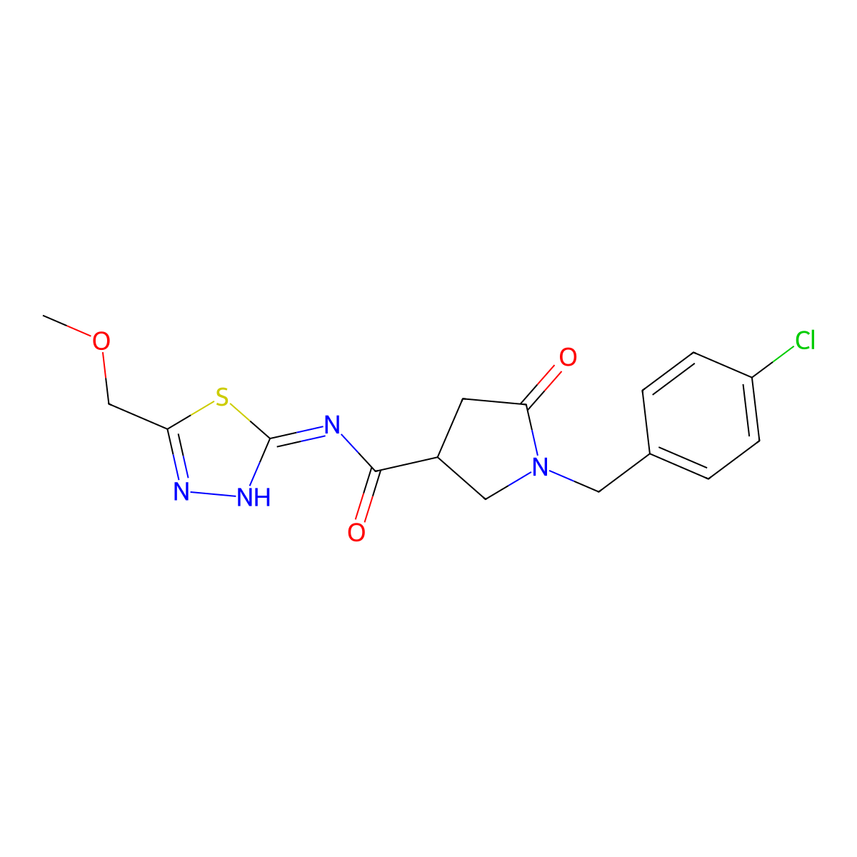 1-(4-chlorobenzyl)-N-[(2E)-5-(methoxymethyl)-1,3,4-thiadiazol-2(3H)-ylidene]-5-oxopyrrolidine-3-carboxamide molecular structure, CAS 1144429-17-3