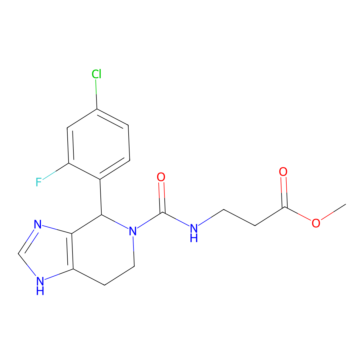 methyl 3-(4-(4-chloro-2-fluorophenyl)-4,5,6,7-tetrahydro-3H-imidazo[4,5-c]pyridine-5-carboxamido)propanoate molecular structure, CAS 1144429-25-3