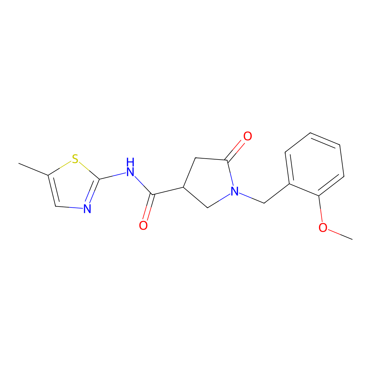 1-(2-methoxybenzyl)-N-(5-methyl-1,3-thiazol-2-yl)-5-oxopyrrolidine-3-carboxamide molecular structure, CAS 1144429-39-9