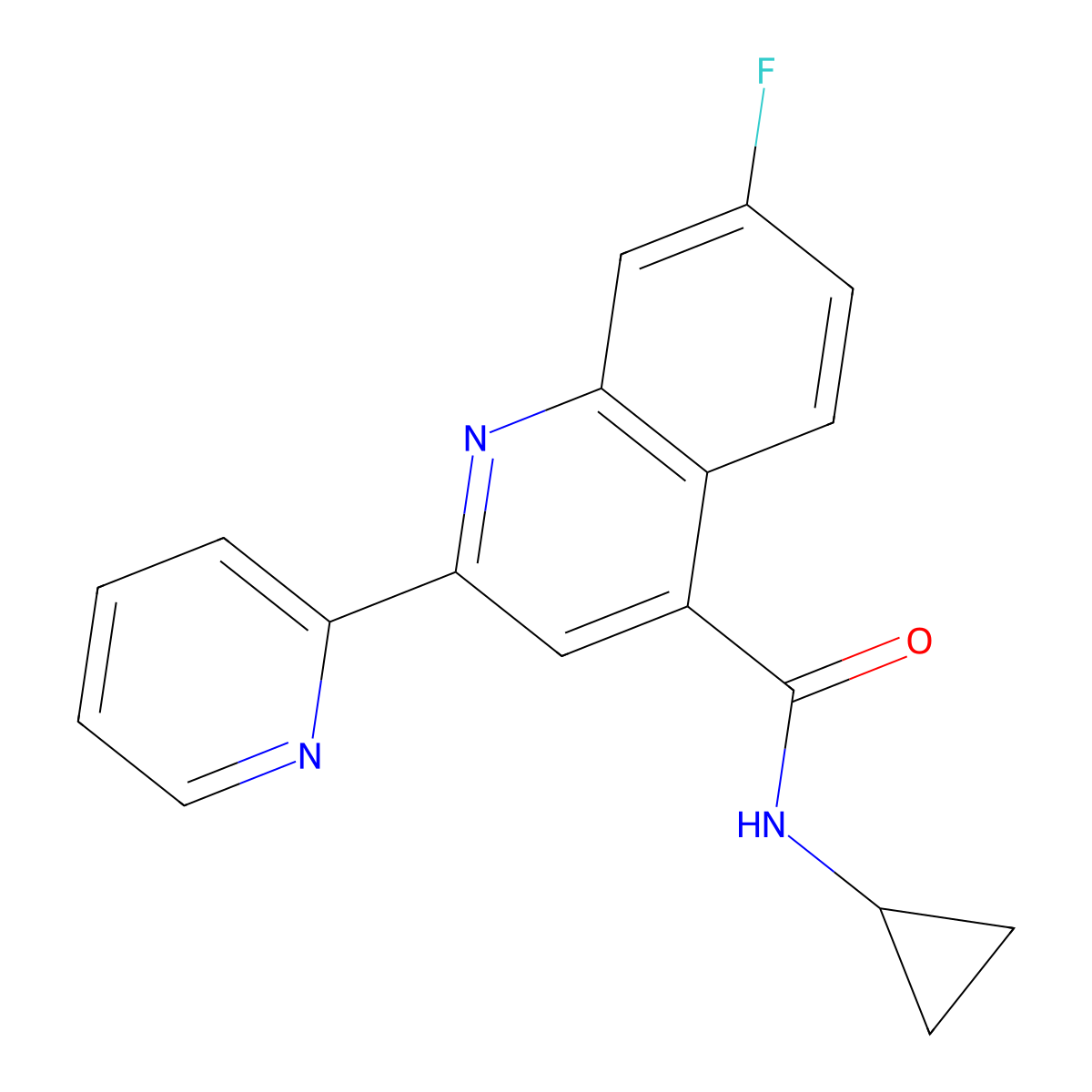N-cyclopropyl-7-fluoro-2-(pyridin-2-yl)quinoline-4-carboxamide molecular structure, CAS 1144429-51-5
