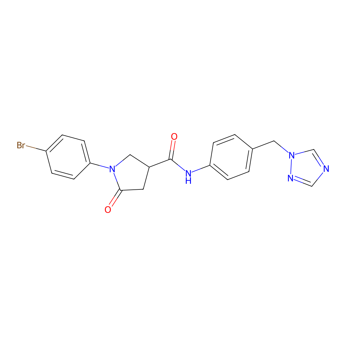 1-(4-bromophenyl)-5-oxo-N-[4-(1H-1,2,4-triazol-1-ylmethyl)phenyl]pyrrolidine-3-carboxamide molecular structure, CAS 1144429-63-9