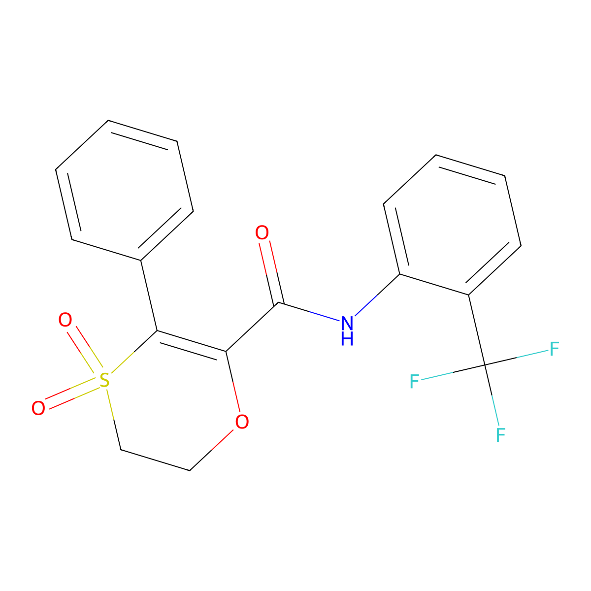 3-phenyl-N-[2-(trifluoromethyl)phenyl]-5,6-dihydro-1,4-oxathiine-2-carboxamide 4,4-dioxide molecular structure, CAS 1144429-82-2