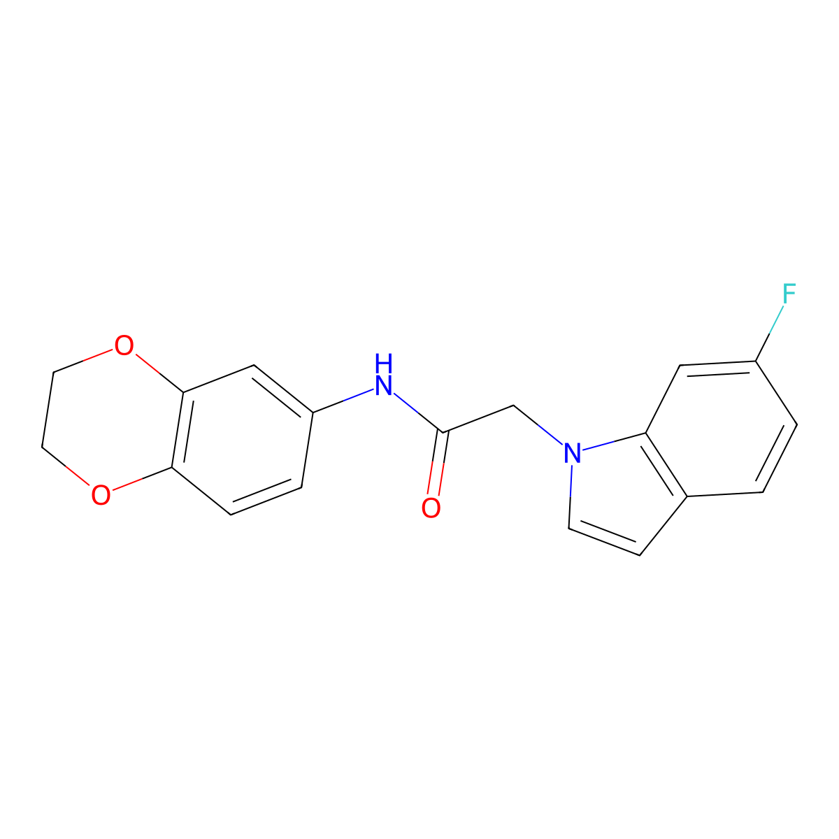 N-(2,3-dihydro-1,4-benzodioxin-6-yl)-2-(6-fluoro-1H-indol-1-yl)acetamide molecular structure, CAS 1144430-21-6