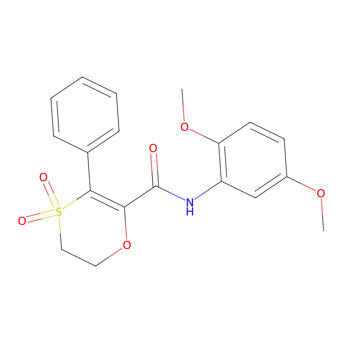 N-(2,5-dimethoxyphenyl)-3-phenyl-5,6-dihydro-1,4-oxathiine-2-carboxamide 4,4-dioxide molecular structure, CAS 1144430-51-2