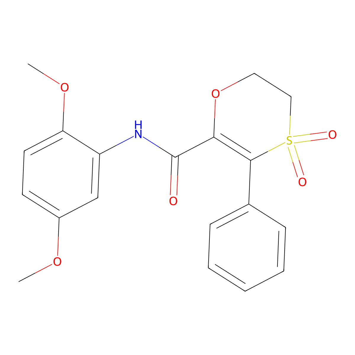 N-(2,5-dimethoxyphenyl)-3-phenyl-5,6-dihydro-1,4-oxathiine-2-carboxamide 4,4-dioxide molecular structure, CAS 1144430-51-2