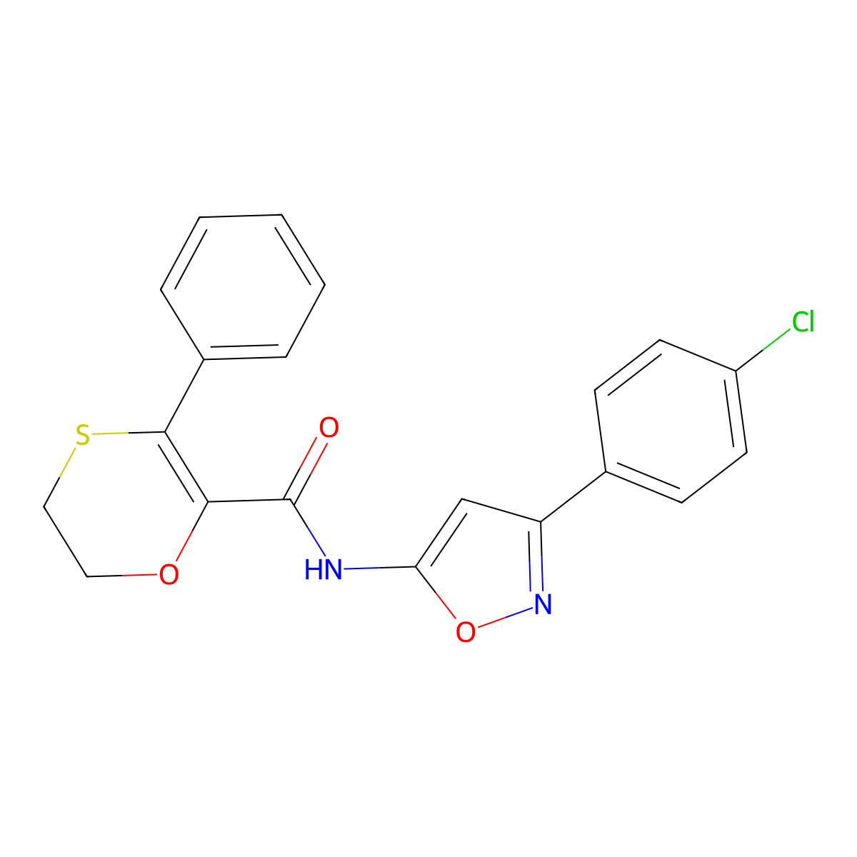 N-[3-(4-chlorophenyl)-1,2-oxazol-5-yl]-3-phenyl-5,6-dihydro-1,4-oxathiine-2-carboxamide molecular structure, CAS 1144430-62-5