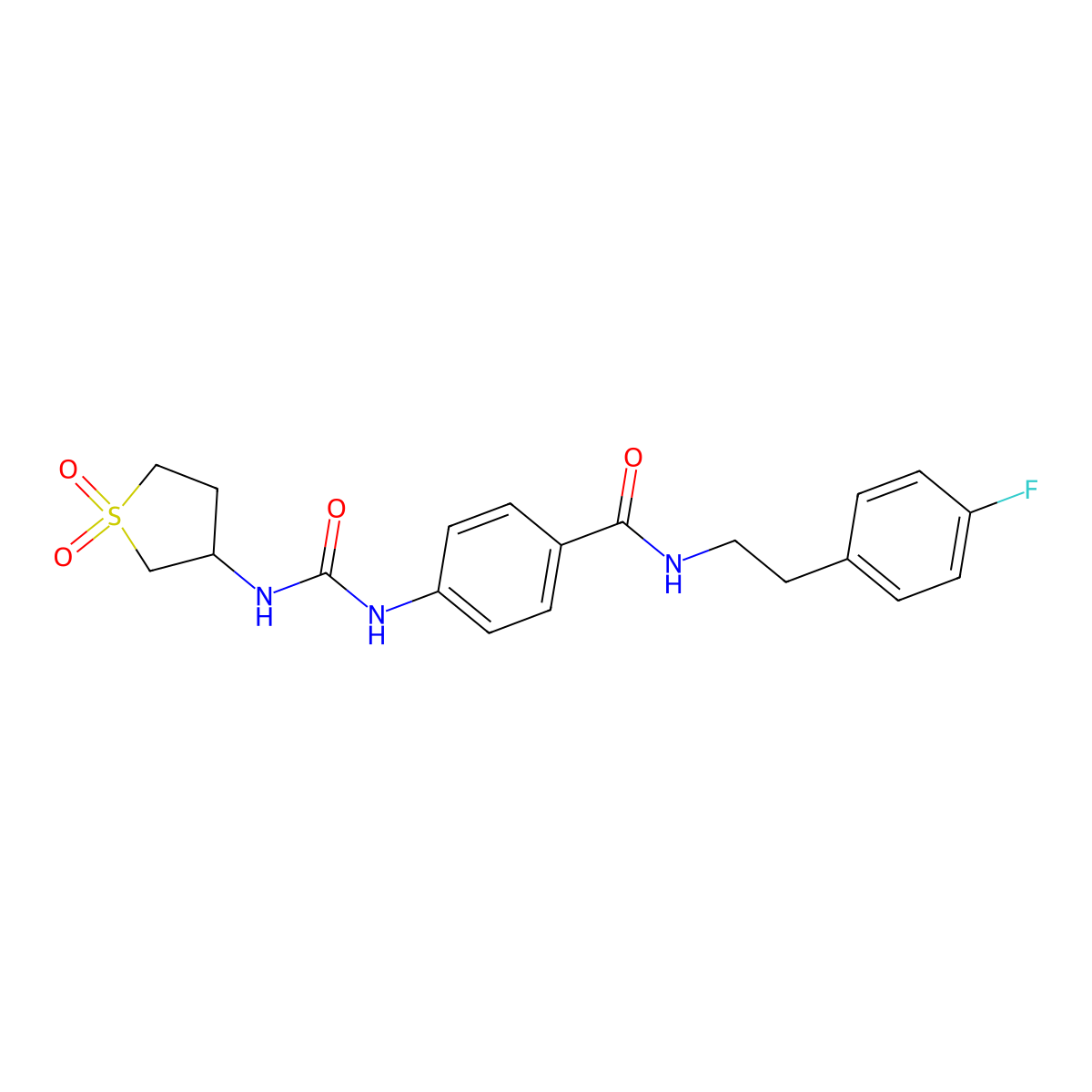 4-{[(1,1-dioxidotetrahydrothiophen-3-yl)carbamoyl]amino}-N-[2-(4-fluorophenyl)ethyl]benzamide molecular structure, CAS 1144430-71-6