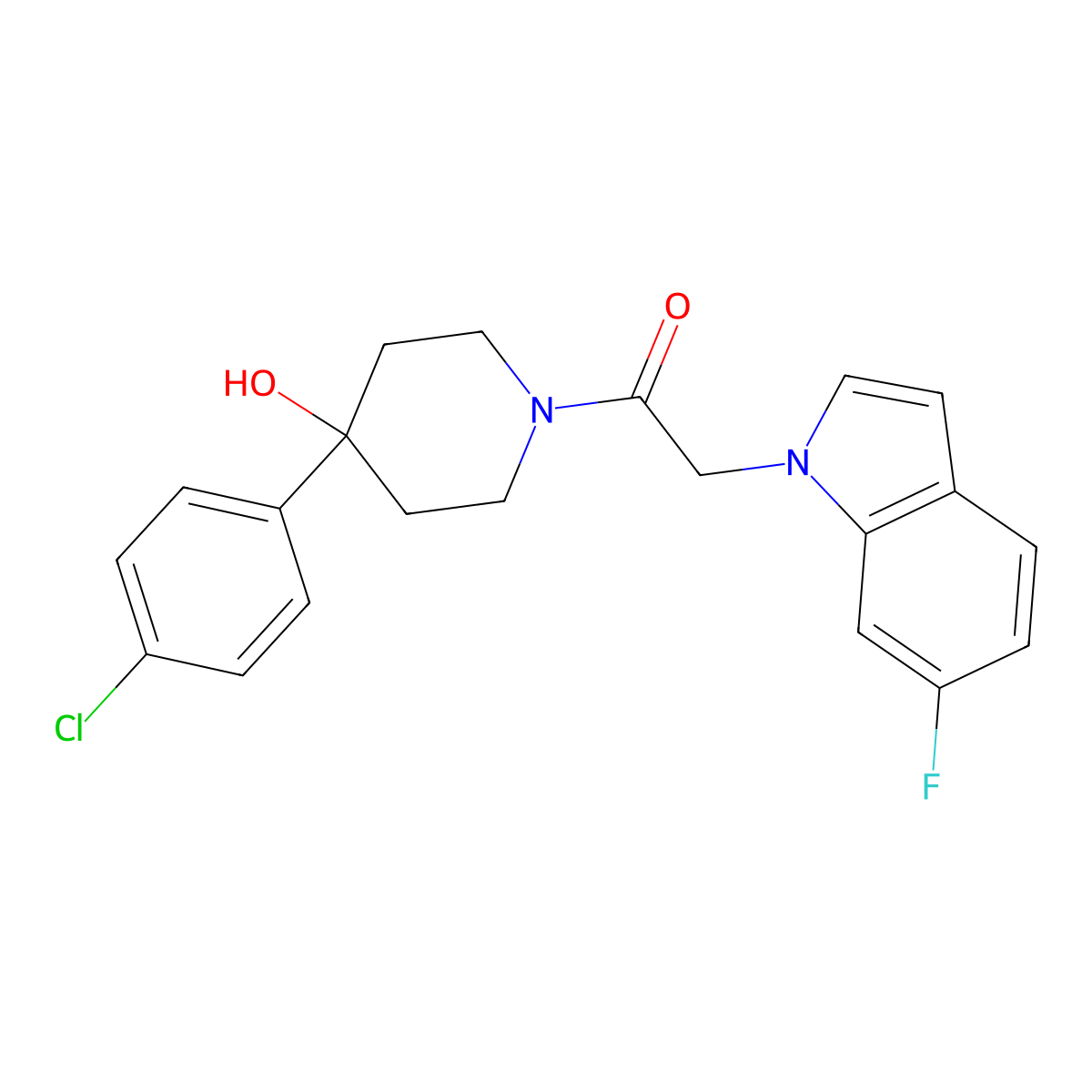 1-[4-(4-chlorophenyl)-4-hydroxypiperidin-1-yl]-2-(6-fluoro-1H-indol-1-yl)ethanone molecular structure, CAS 1144430-76-1
