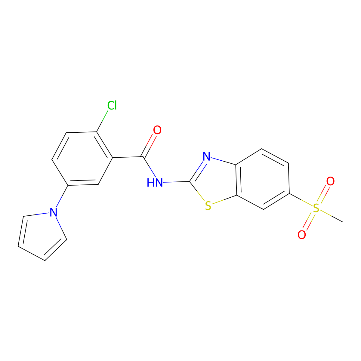 2-chloro-N-[(2Z)-6-(methylsulfonyl)-1,3-benzothiazol-2(3H)-ylidene]-5-(1H-pyrrol-1-yl)benzamide molecular structure, CAS 1144431-00-4