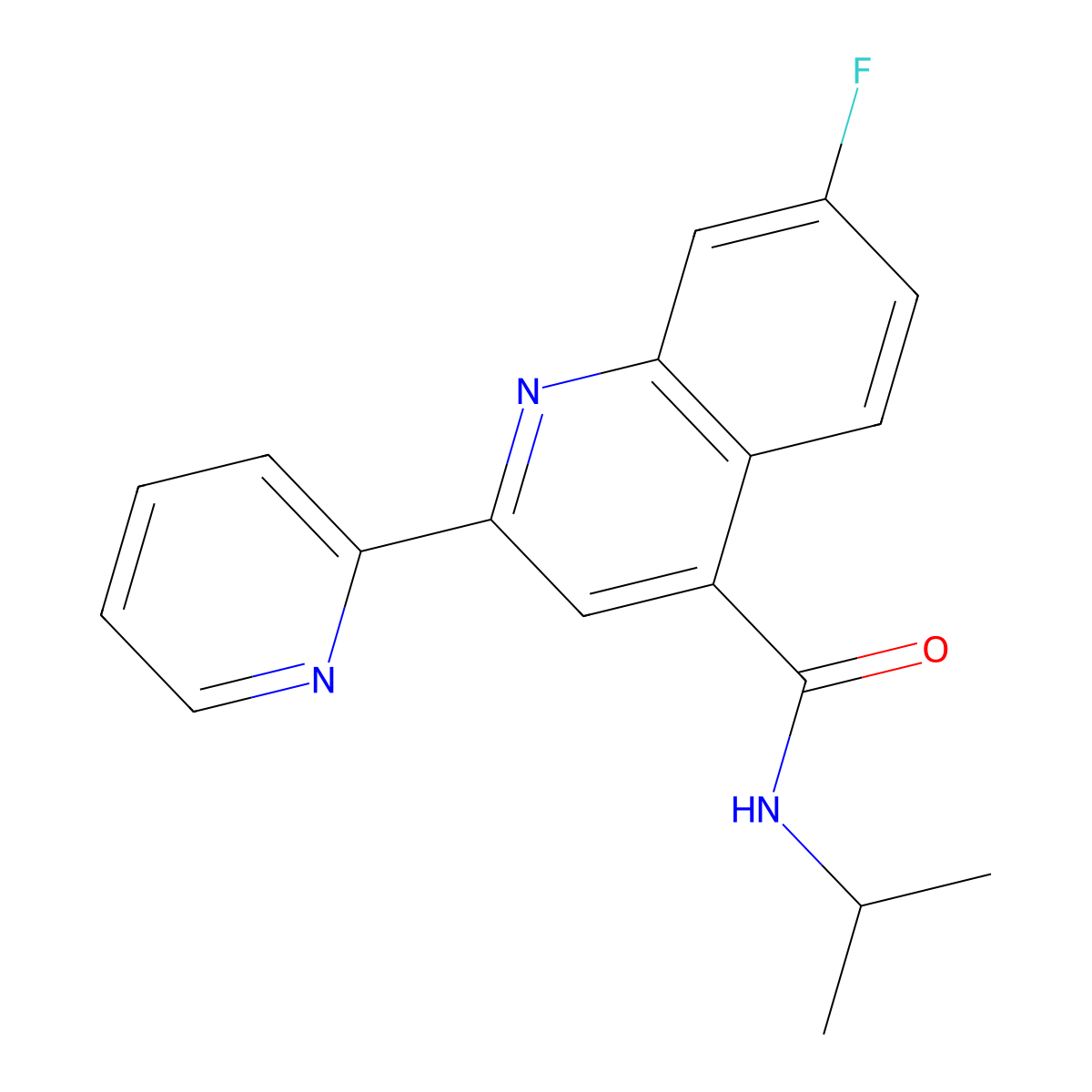 7-fluoro-N-(propan-2-yl)-2-(pyridin-2-yl)quinoline-4-carboxamide molecular structure, CAS 1144431-13-9