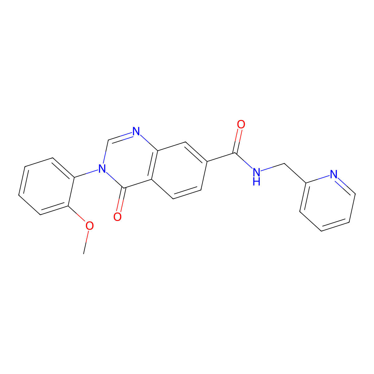 3-(2-methoxyphenyl)-4-oxo-N-(pyridin-2-ylmethyl)-3,4-dihydroquinazoline-7-carboxamide molecular structure, CAS 1144431-20-8