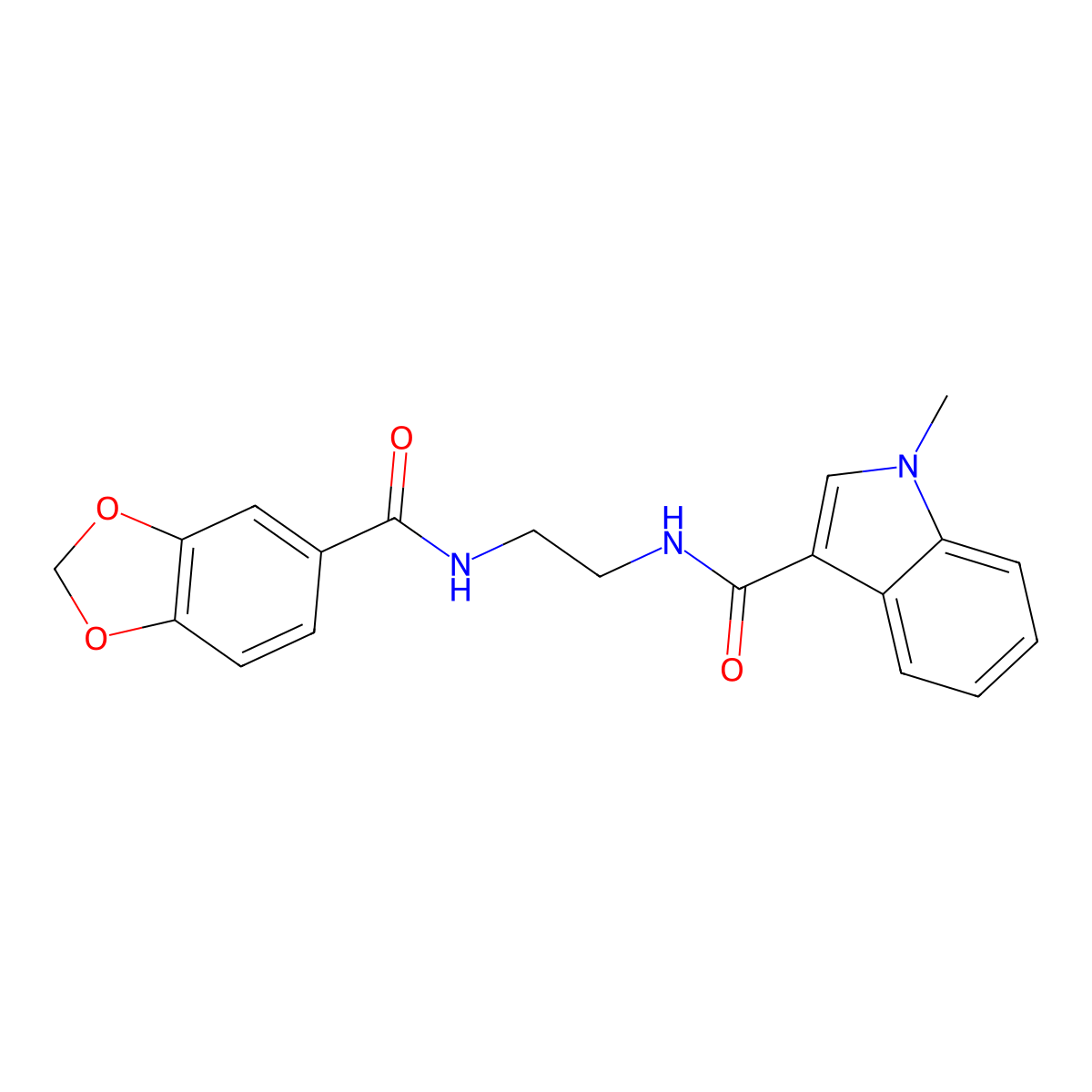 N-{2-[(1,3-benzodioxol-5-ylcarbonyl)amino]ethyl}-1-methyl-1H-indole-3-carboxamide molecular structure, CAS 1144431-21-9