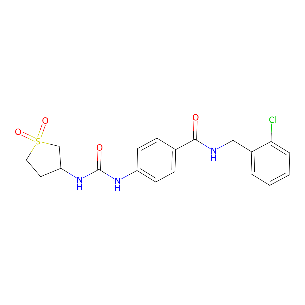 N-(2-chlorobenzyl)-4-{[(1,1-dioxidotetrahydrothiophen-3-yl)carbamoyl]amino}benzamide molecular structure, CAS 1144431-25-3