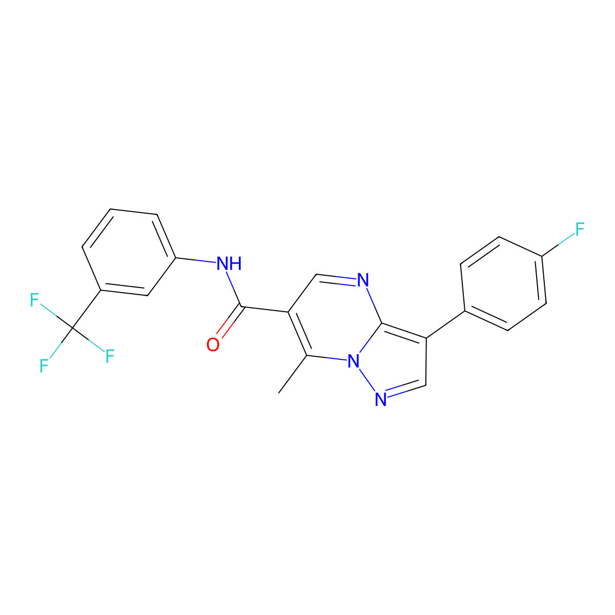 3-(4-fluorophenyl)-7-methyl-N-[3-(trifluoromethyl)phenyl]pyrazolo[1,5-a]pyrimidine-6-carboxamide molecular structure, CAS 1144431-33-3