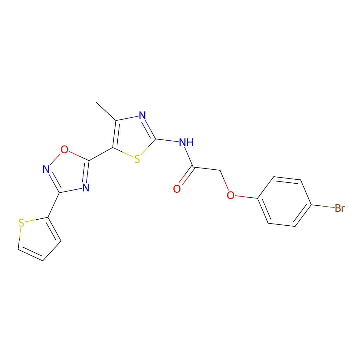 2-(4-bromophenoxy)-N-[(2Z)-4-methyl-5-[3-(thiophen-2-yl)-1,2,4-oxadiazol-5-yl]-1,3-thiazol-2(3H)-ylidene]acetamide molecular structure, CAS 1144431-45-7