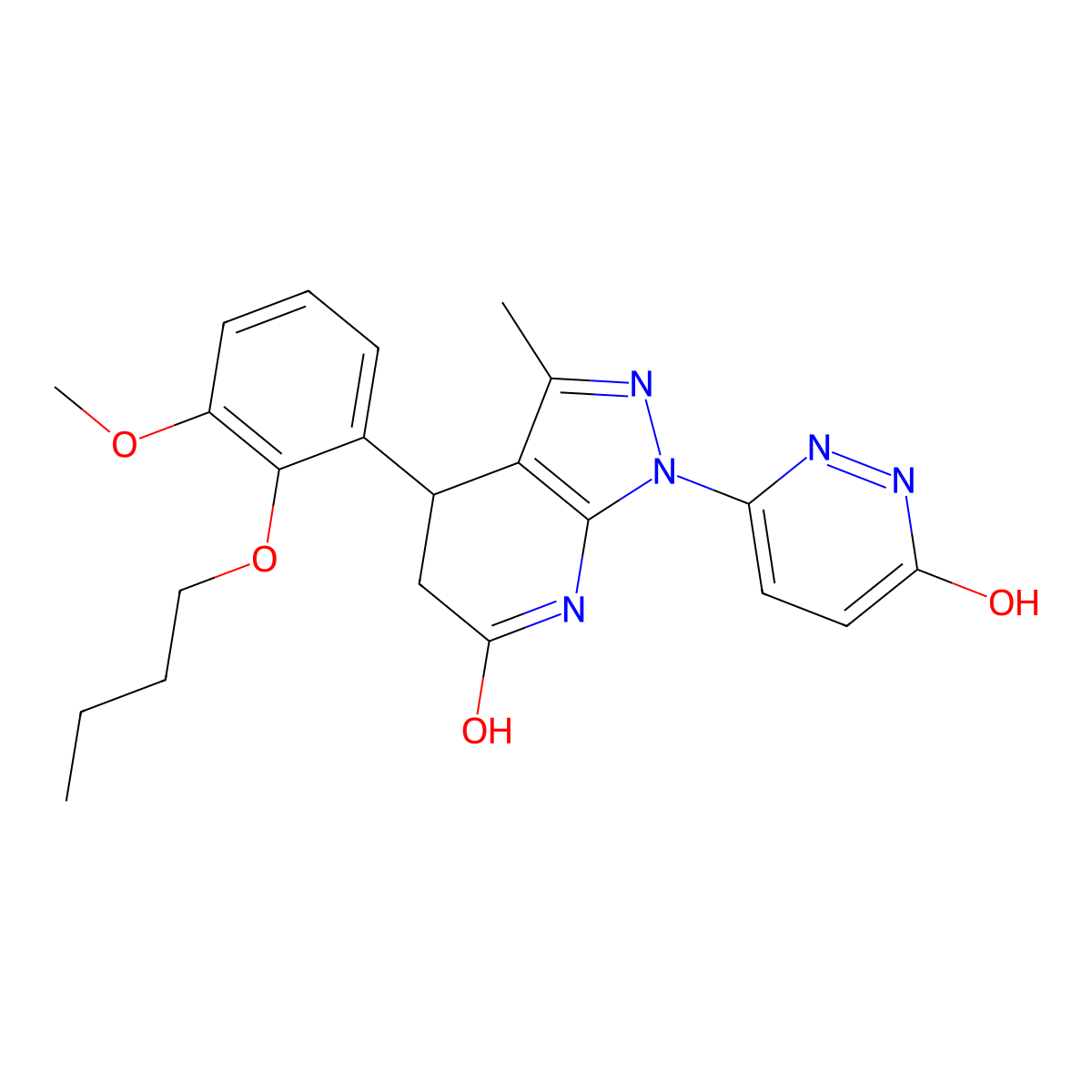4-(2-butoxy-3-methoxyphenyl)-1-(6-hydroxypyridazin-3-yl)-3-methyl-4,5-dihydro-1H-pyrazolo[3,4-b]pyridin-6-ol molecular structure, CAS 1144431-57-1