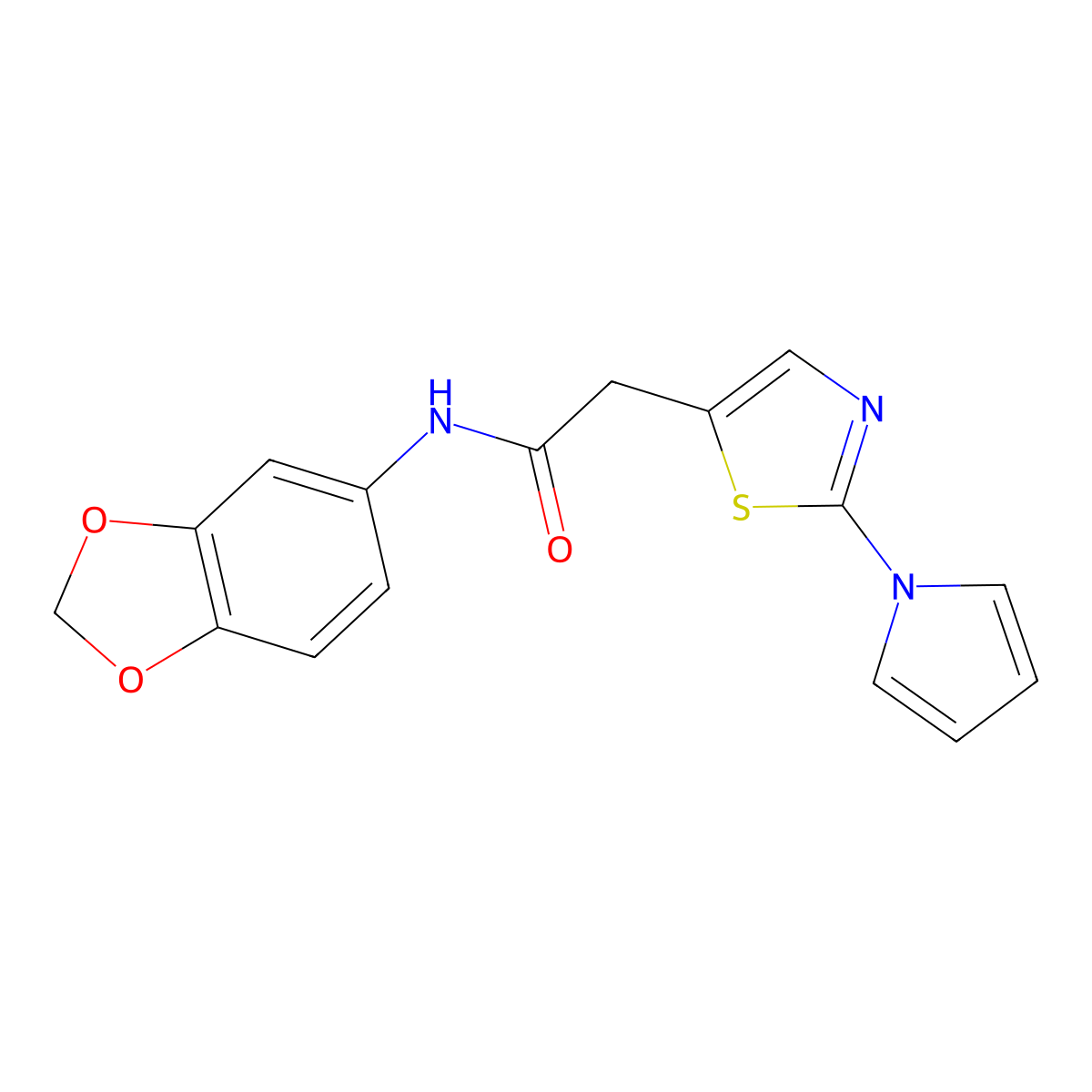 N-(1,3-benzodioxol-5-yl)-2-[2-(1H-pyrrol-1-yl)-1,3-thiazol-5-yl]acetamide molecular structure, CAS 1144431-67-3