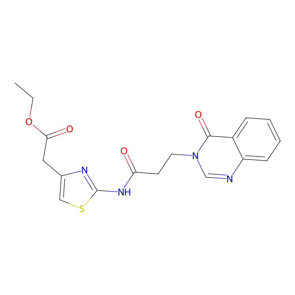 ethyl 2-(2-(3-(4-oxoquinazolin-3(4H)-yl)propanamido)thiazol-4-yl)acetate molecular structure, CAS 1144432-19-8