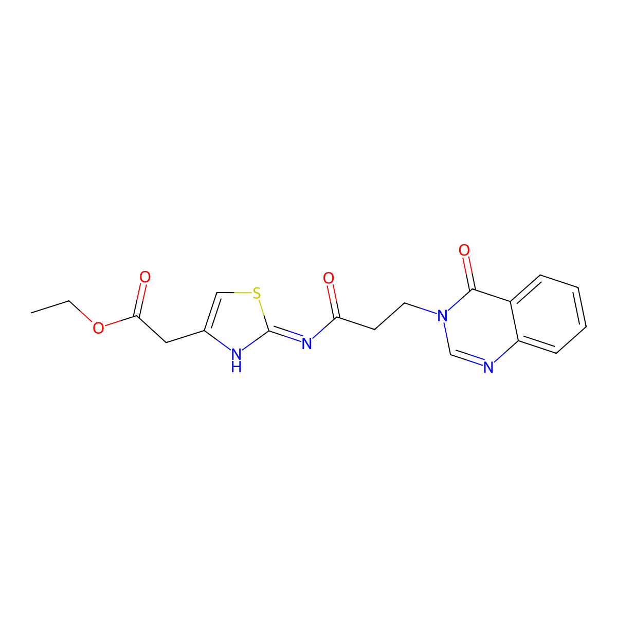 ethyl 2-(2-(3-(4-oxoquinazolin-3(4H)-yl)propanamido)thiazol-4-yl)acetate molecular structure, CAS 1144432-19-8