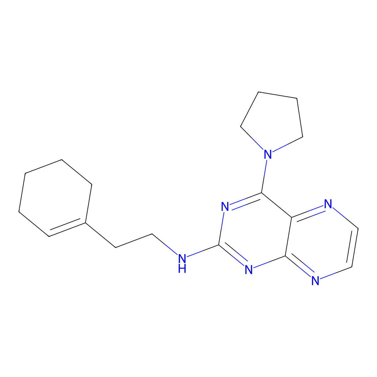 (2-Cyclohex-1-enylethyl)(4-pyrrolidinylpteridin-2-yl)amine molecular structure, CAS 1144432-27-8