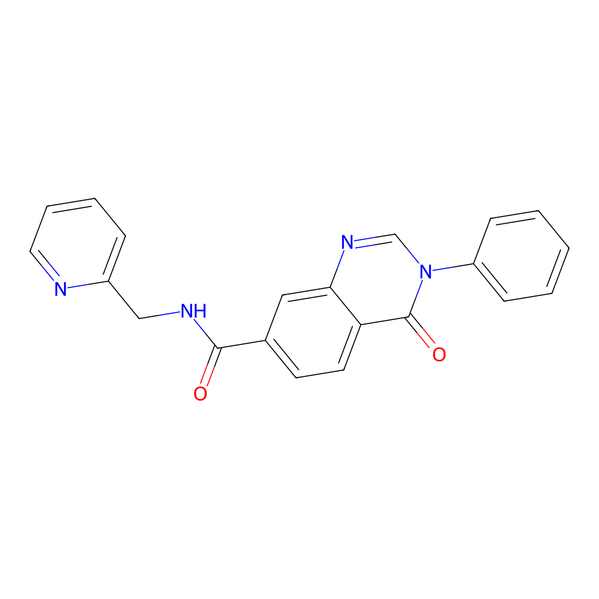 4-oxo-3-phenyl-N-(pyridin-2-ylmethyl)-3,4-dihydroquinazoline-7-carboxamide molecular structure, CAS 1144432-72-3
