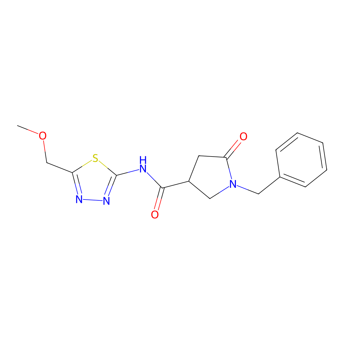 1-benzyl-N-[(2E)-5-(methoxymethyl)-1,3,4-thiadiazol-2(3H)-ylidene]-5-oxopyrrolidine-3-carboxamide molecular structure, CAS 1144432-94-9