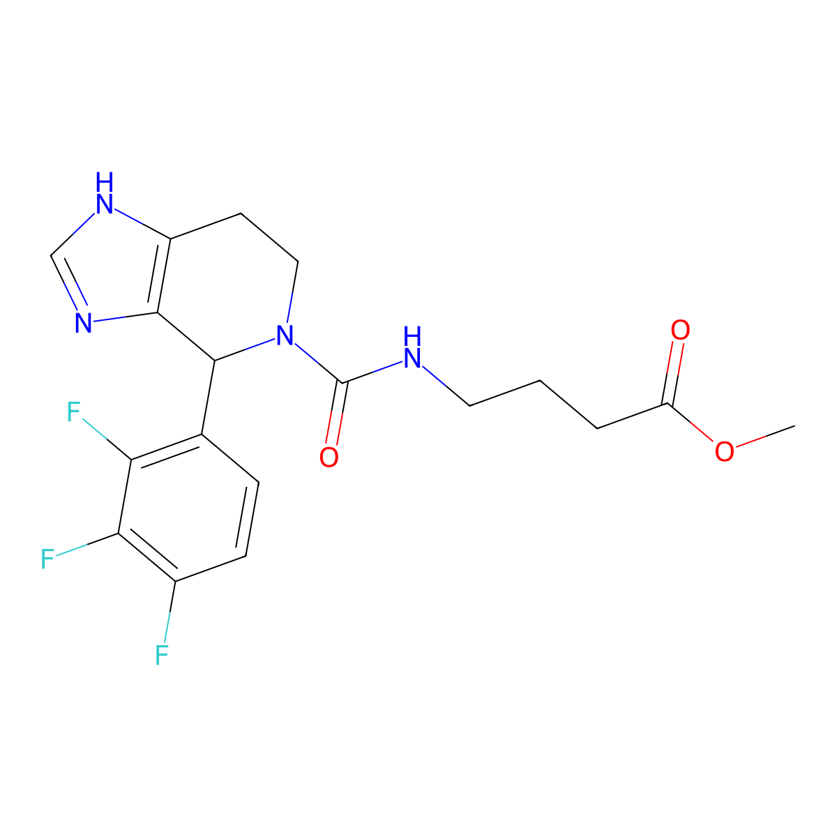 methyl 4-({[4-(2,3,4-trifluorophenyl)-1,4,6,7-tetrahydro-5H-imidazo[4,5-c]pyridin-5-yl]carbonyl}amino)butanoate molecular structure, CAS 1144433-14-6