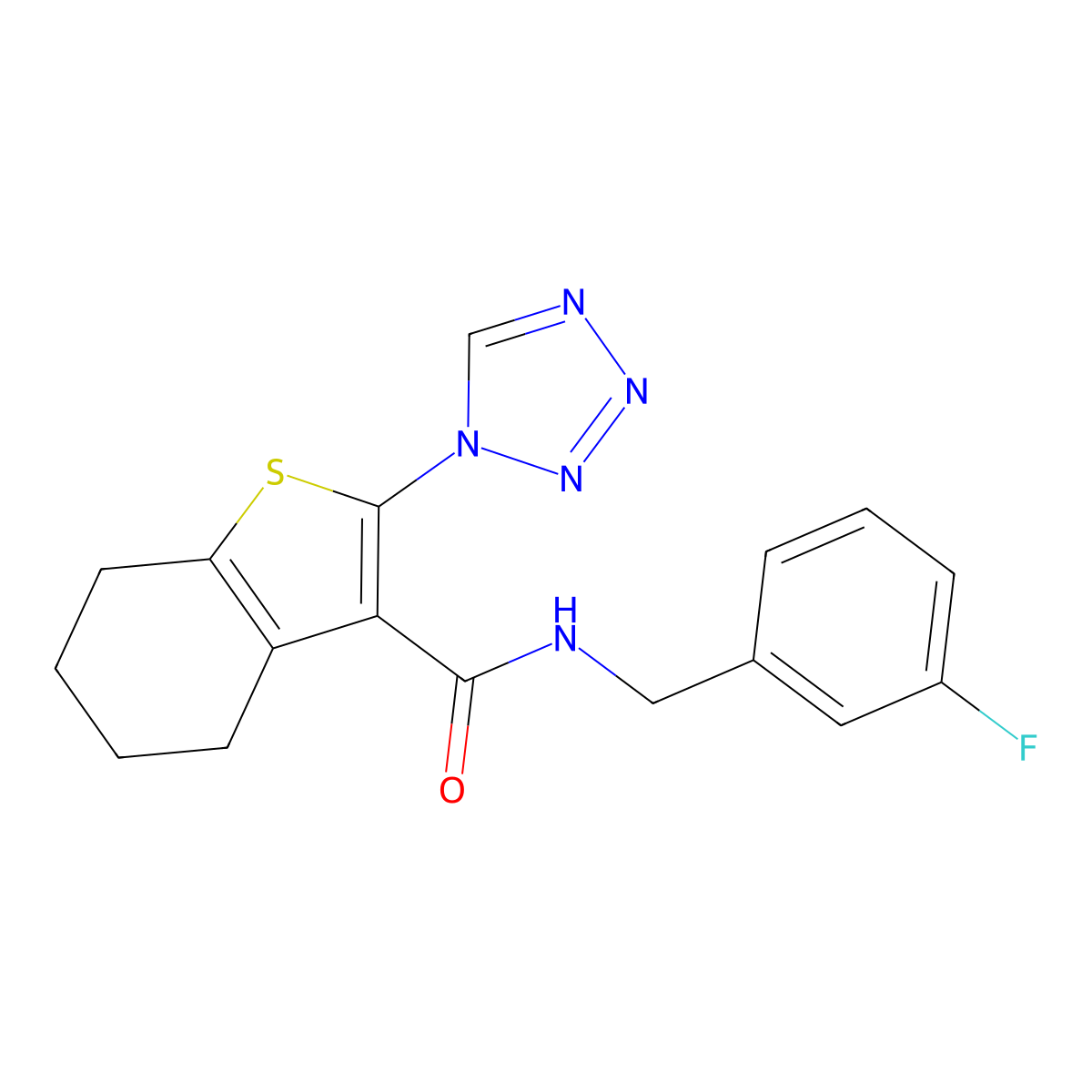 N-(3-fluorobenzyl)-2-(1H-tetrazol-1-yl)-4,5,6,7-tetrahydro-1-benzothiophene-3-carboxamide molecular structure, CAS 1144433-37-3