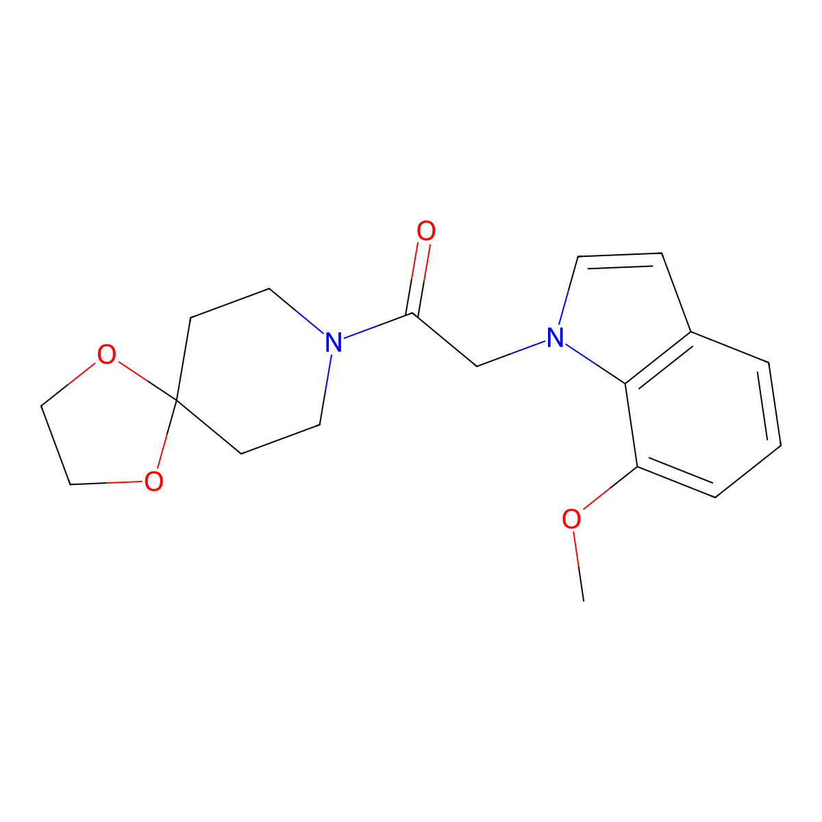 1-(1,4-dioxa-8-azaspiro[4.5]dec-8-yl)-2-(7-methoxy-1H-indol-1-yl)ethanone molecular structure, CAS 1144433-88-4
