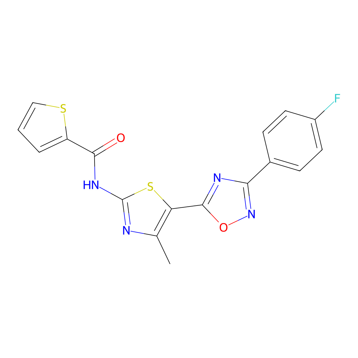 N-[(2Z)-5-[3-(4-fluorophenyl)-1,2,4-oxadiazol-5-yl]-4-methyl-1,3-thiazol-2(3H)-ylidene]thiophene-2-carboxamide molecular structure, CAS 1144434-24-1