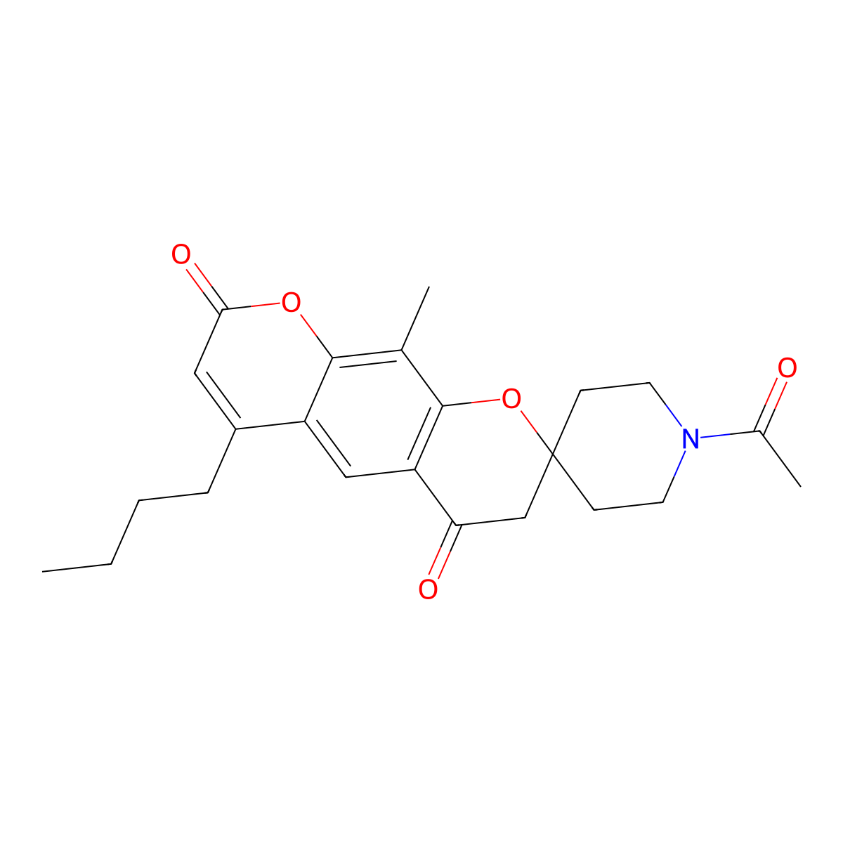 1-acetyl-6'-butyl-10'-methyl-8'H-spiro[piperidine-4,2'-pyrano[3,2-g]chromene]-4',8'(3'H)-dione molecular structure, CAS 1144434-61-6