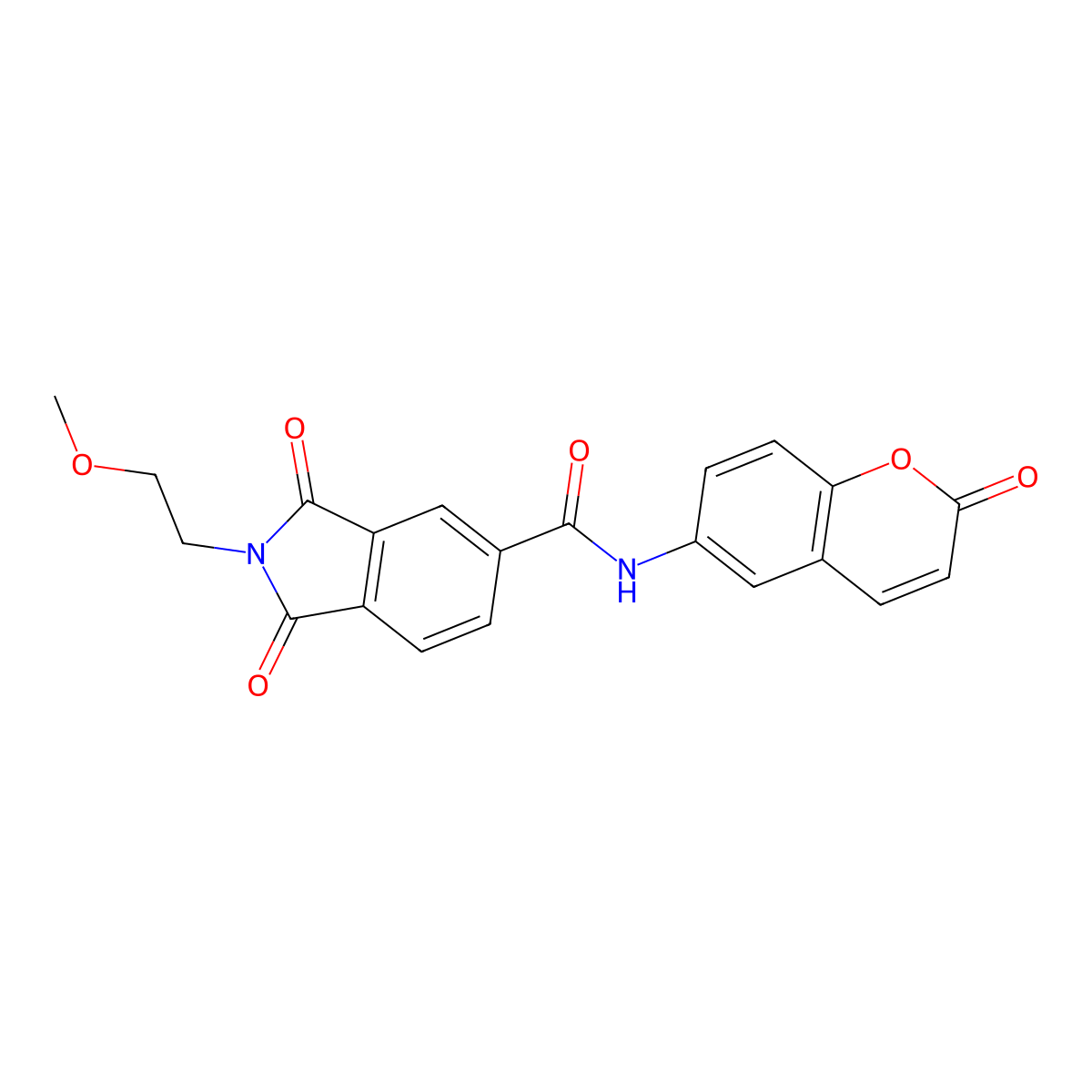 2-(2-methoxyethyl)-1,3-dioxo-N-(2-oxo-2H-chromen-6-yl)-2,3-dihydro-1H-isoindole-5-carboxamide molecular structure, CAS 1144434-70-7