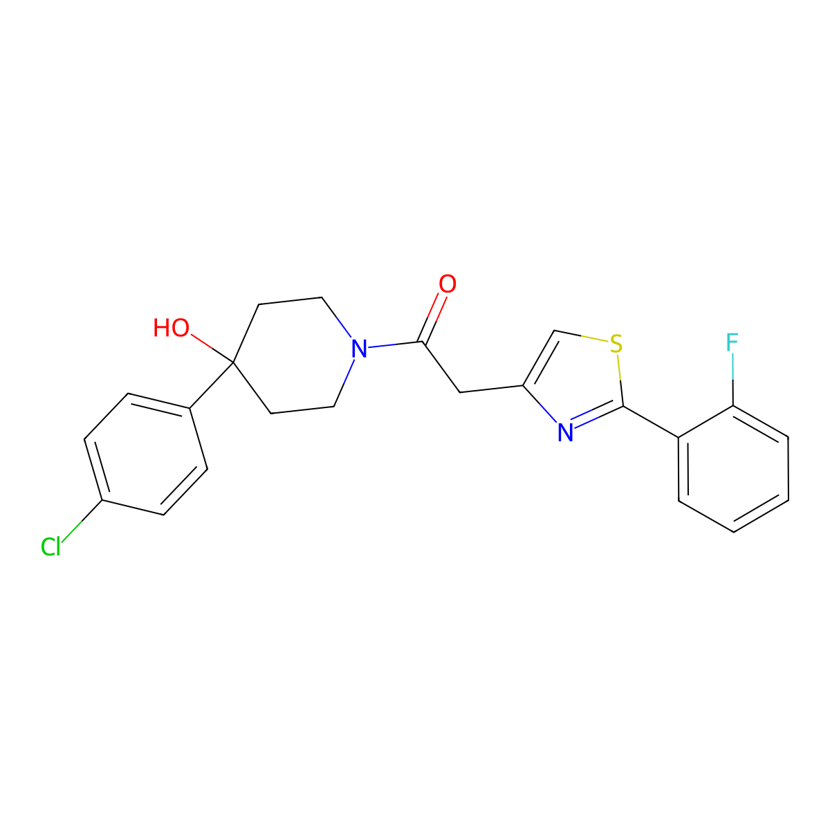 1-[4-(4-Chlorophenyl)-4-hydroxypiperidin-1-yl]-2-[2-(2-fluorophenyl)-1,3-thiazol-4-yl]ethanone molecular structure, CAS 1144435-20-0