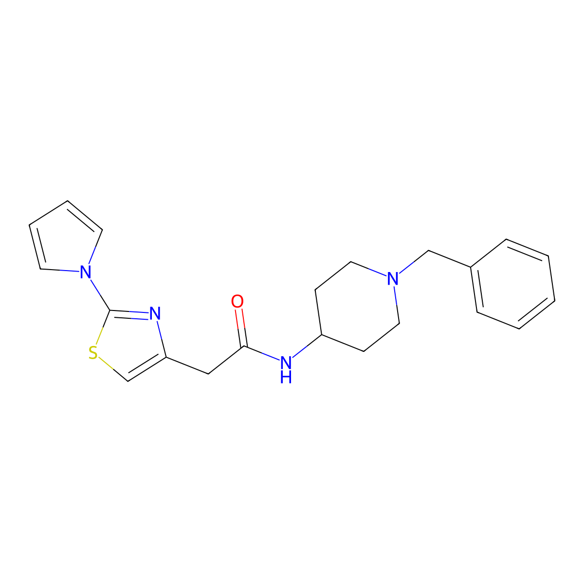 N-(1-benzylpiperidin-4-yl)-2-[2-(1H-pyrrol-1-yl)-1,3-thiazol-4-yl]acetamide molecular structure, CAS 1144435-29-9