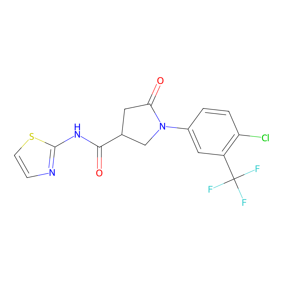 1-[4-chloro-3-(trifluoromethyl)phenyl]-5-oxo-N-(1,3-thiazol-2-yl)pyrrolidine-3-carboxamide molecular structure, CAS 1144435-65-3