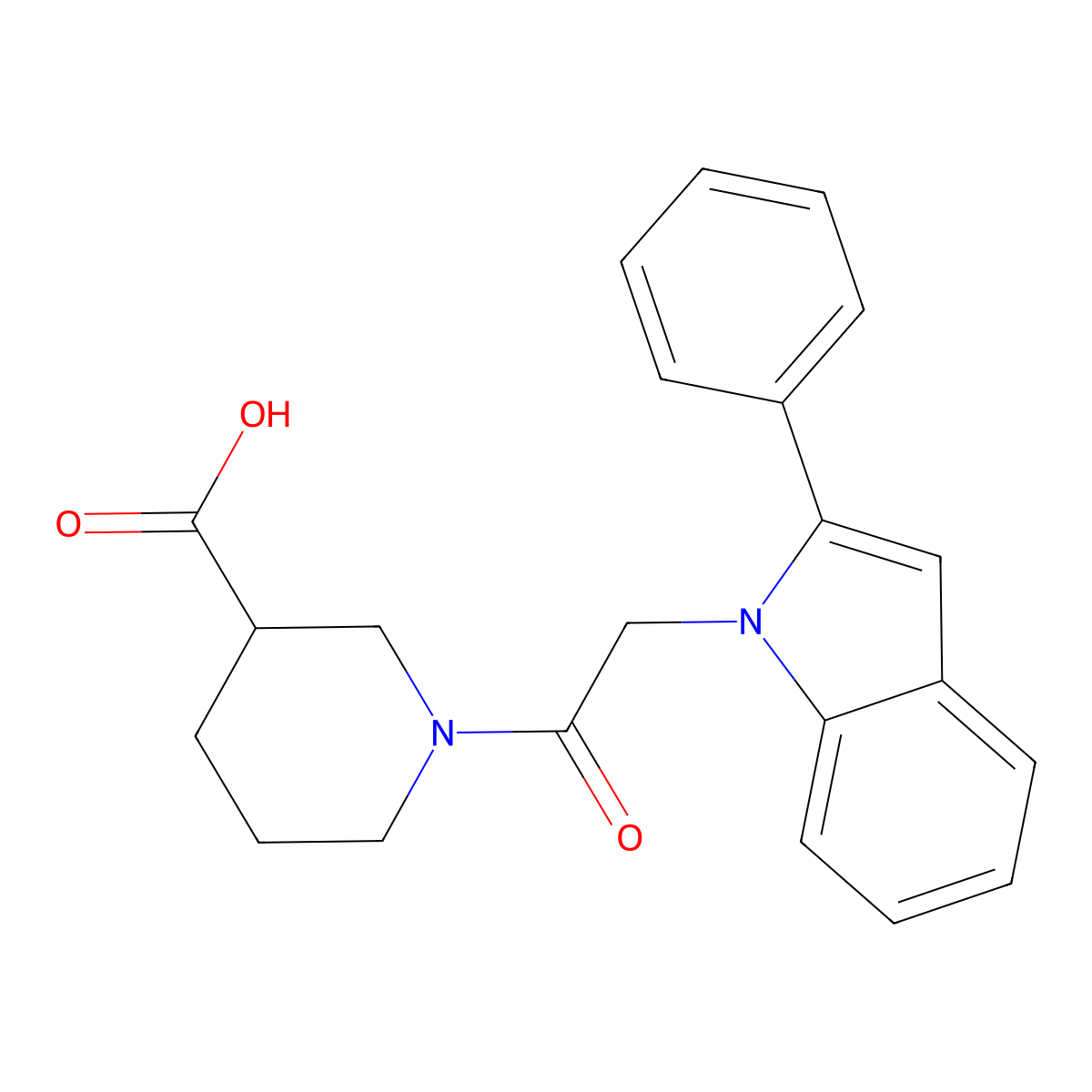 1-[(2-phenyl-1H-indol-1-yl)acetyl]piperidine-3-carboxylic acid molecular structure, CAS 1144435-87-9