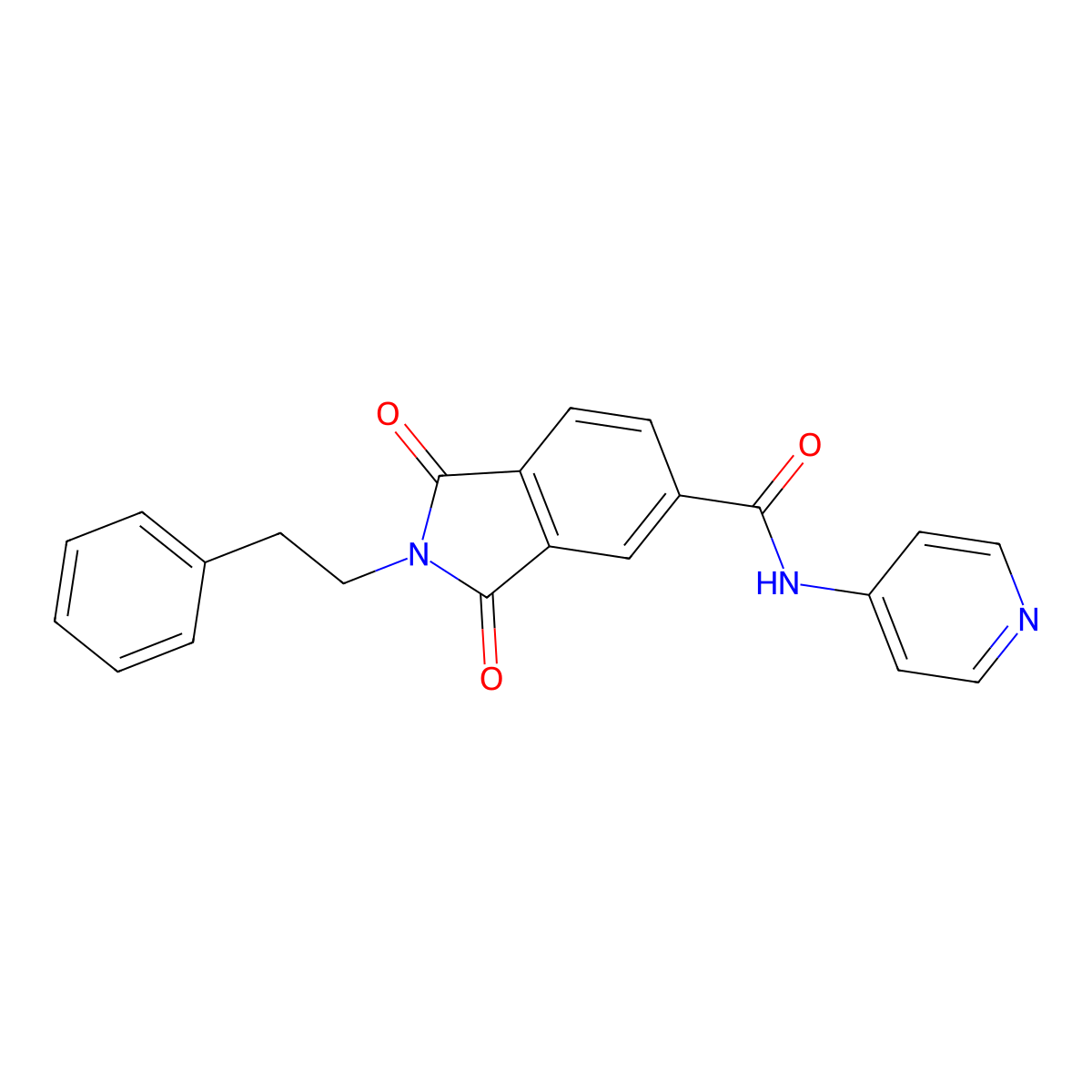 1,3-dioxo-2-(2-phenylethyl)-N-(pyridin-4-yl)-2,3-dihydro-1H-isoindole-5-carboxamide molecular structure, CAS 1144436-01-0
