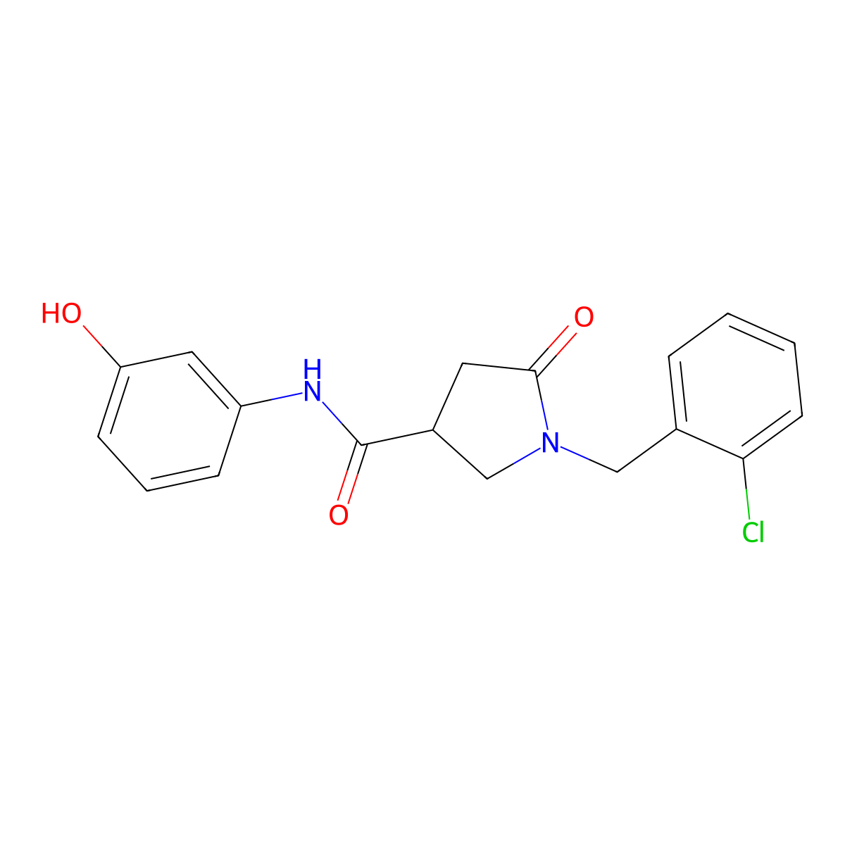 1-(2-chlorobenzyl)-N-(3-hydroxyphenyl)-5-oxopyrrolidine-3-carboxamide molecular structure, CAS 1144436-20-3