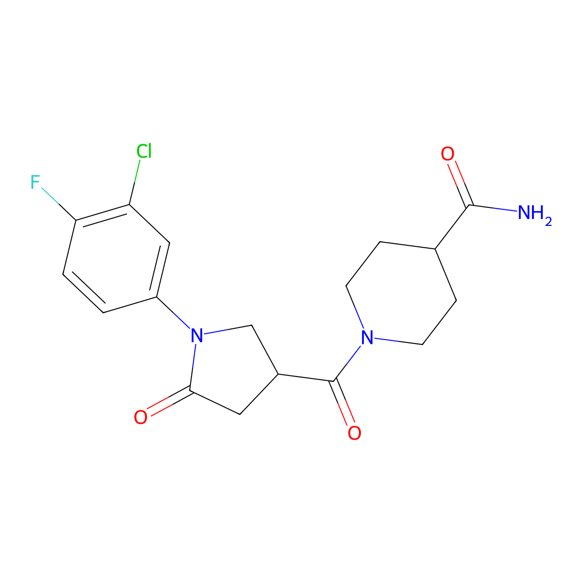 1-{[1-(3-Chloro-4-fluorophenyl)-5-oxopyrrolidin-3-yl]carbonyl}piperidine-4-carboxamide molecular structure, CAS 1144436-38-3